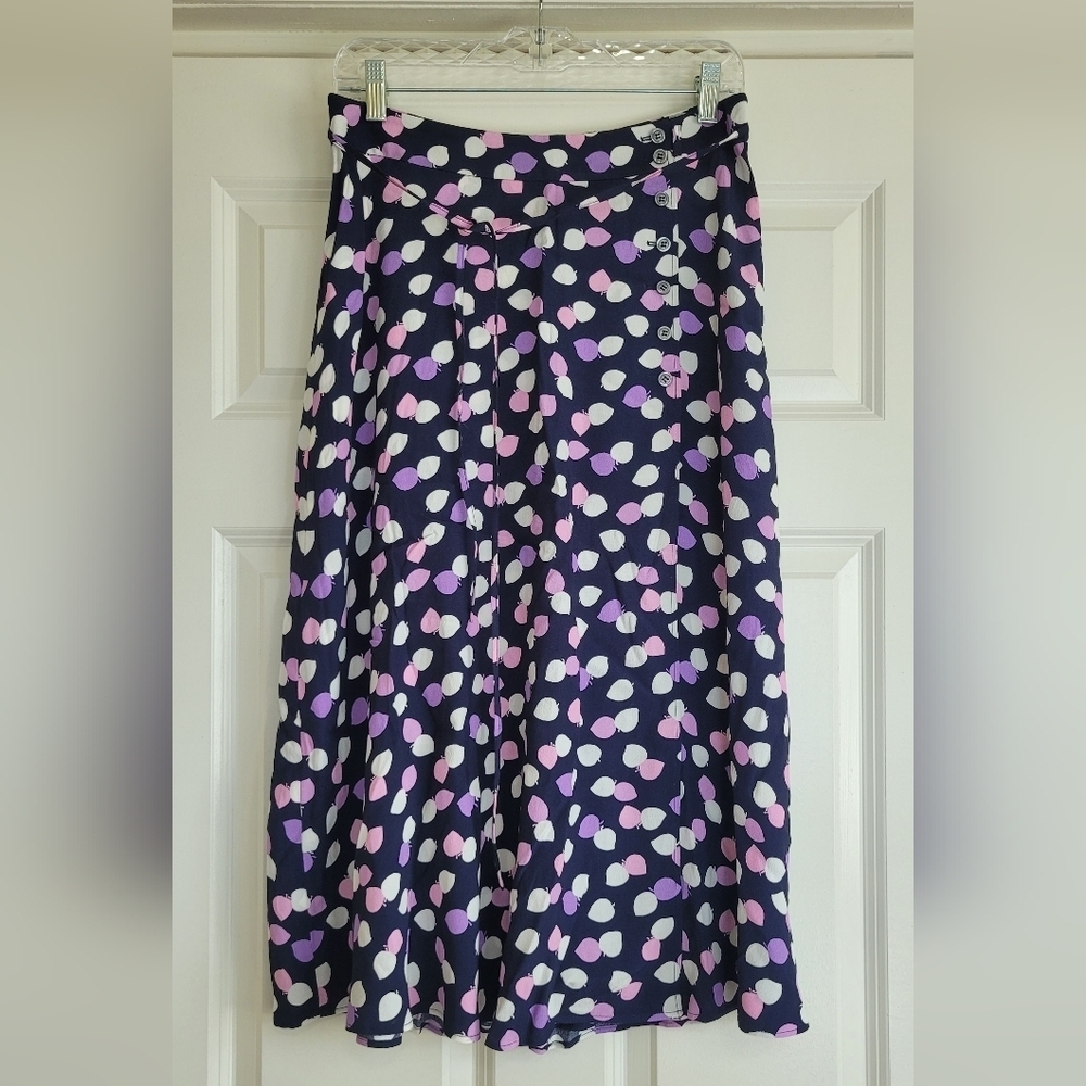 Talbots Navy Blue & Pastel Patterned Skirt - Size 8